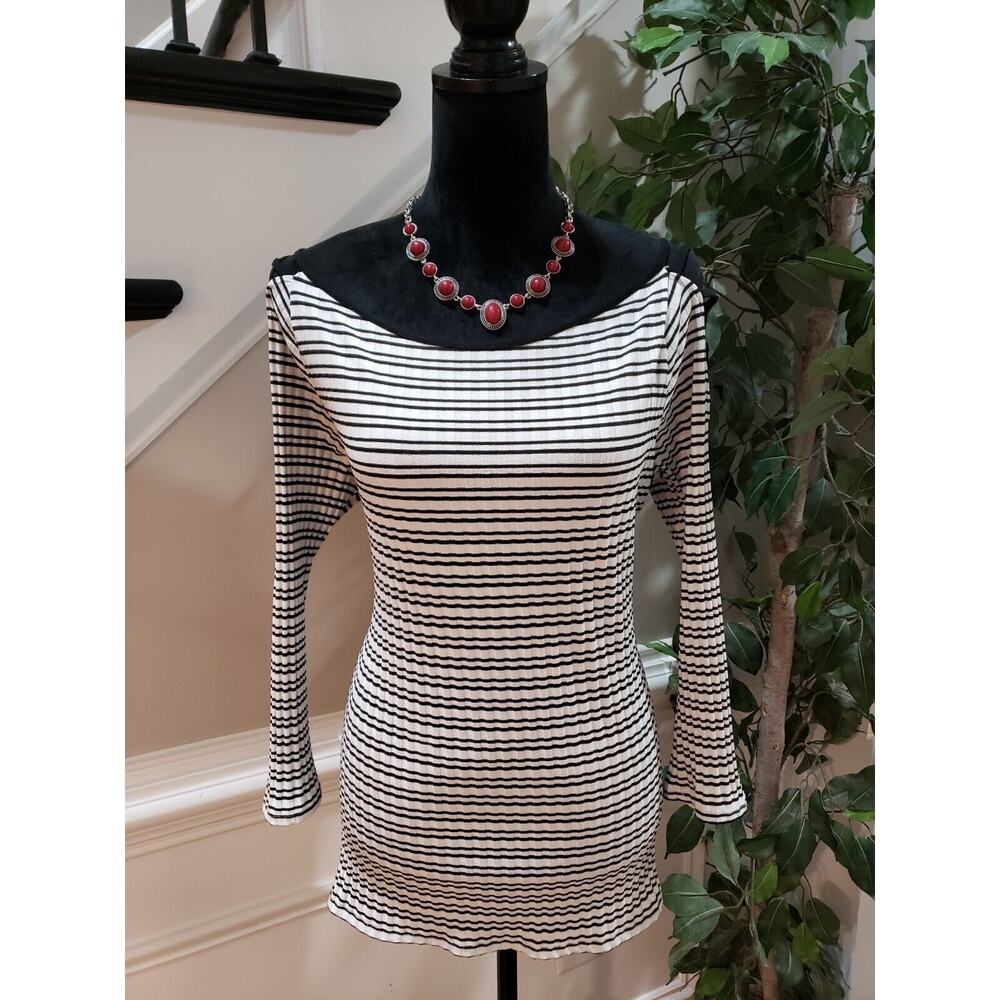 White House Black Market Black and White Striped Blouse